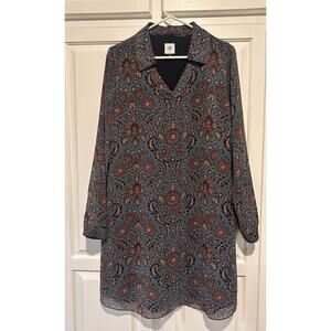 CAbi Provincial Shirt Shift Dress Size Medium Blue Floral Paisley Career Lined